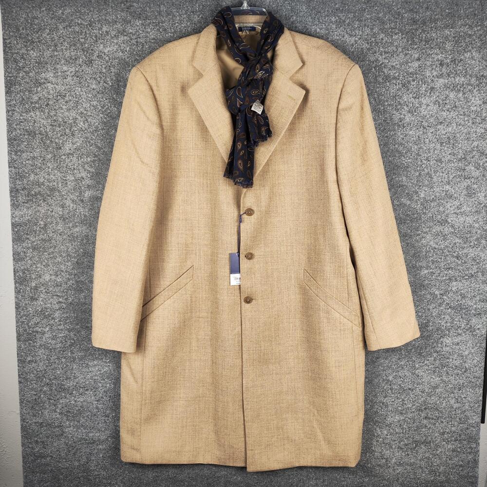 Wool Overcoat Mens 2XL Beige Oatmeal Long Single Breasted Dress Coat Winter